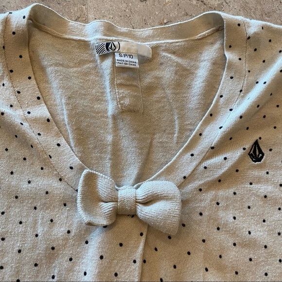 Volcom Sweater Women S/P Ivory with Black Polka Dots Knit Long Sleeve - Picture 2 of 5